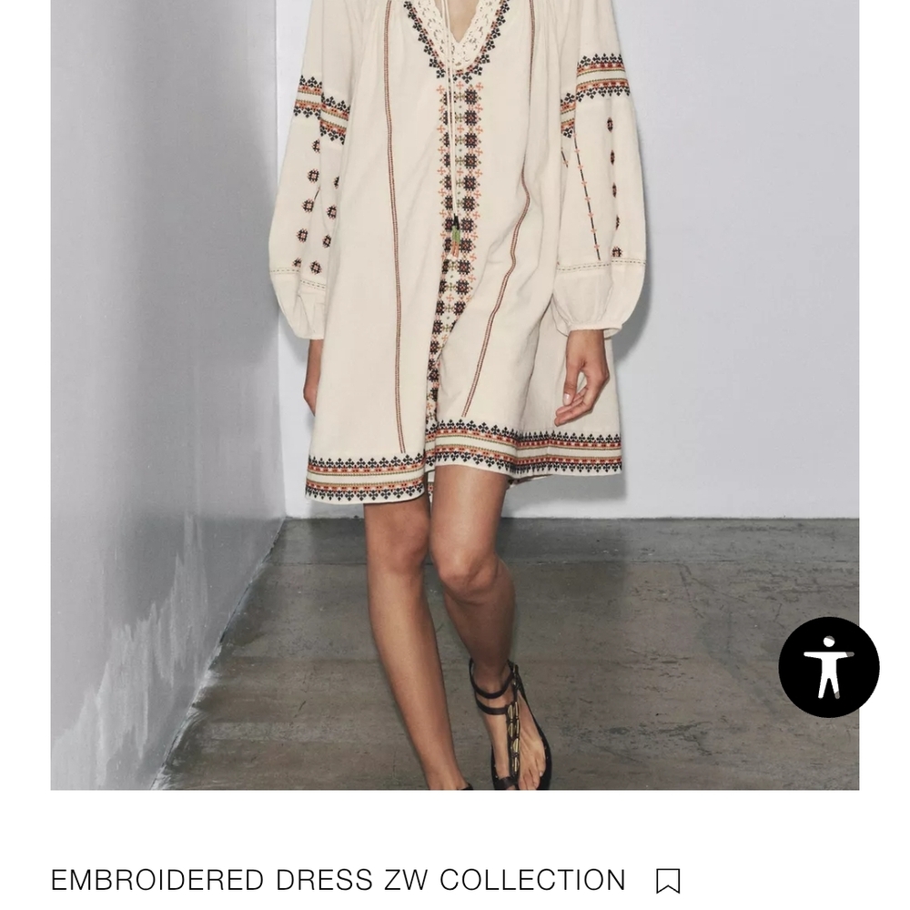 Zara Beige Embroidered Long Sleeve Dress - Picture 3 of 16